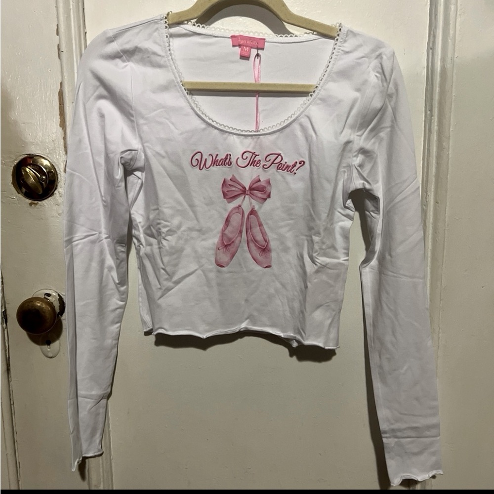 Y2K Ballet core graphic tee long sleeve white top coquette